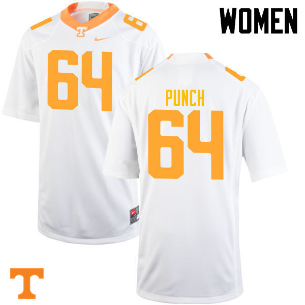 Women #64 Logan Punch Tennessee Volunteers College Football Jerseys-White